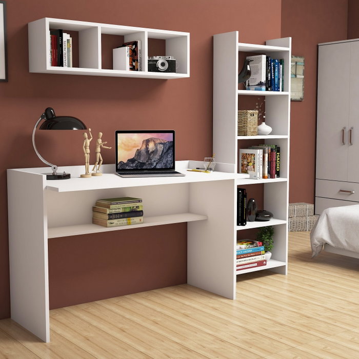 Hanah Home Hera Mesa de Estudio y Estantería con Estante de Pared Blanco Hanah Home Hera Mesa de Estudio y Estantería con Estante de Pared Blanco